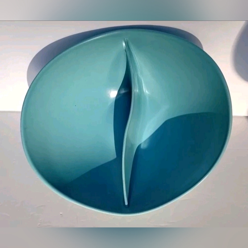 Vintage Vernon Ware DIVIDED SERVING BOWL Aqua Blue Metlox MCM Mid Mod 2 Section